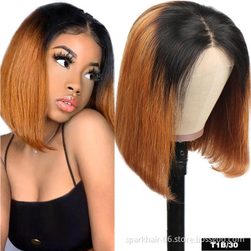 SPARK Ombre 1B/30 Bob Peruvian Straight Highlight 13x4 Lace Frontal Short Bob Wig Remy Hair 4x4 hd Lace Closure Human Hair Wigs